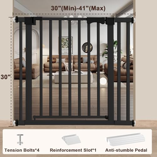 30-41 Inch Extra Wide Outdoor Baby Gate/Dog Gate, Indoor Pet Gate for Doorways, Hallways and Stairs No Drilling, Auto Close, Pressure Mounted Safety gate for Babies,Pets, Black - size: Black 30-40inches wide