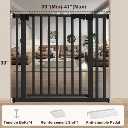 30-41 Inch Extra Wide Outdoor Baby Gate/Dog Gate, Indoor Pet Gate for Doorways, Hallways and Stairs No Drilling, Auto Close, Pressure Mounted Safety gate for Babies,Pets, Black - size: Black 30-40inches wide