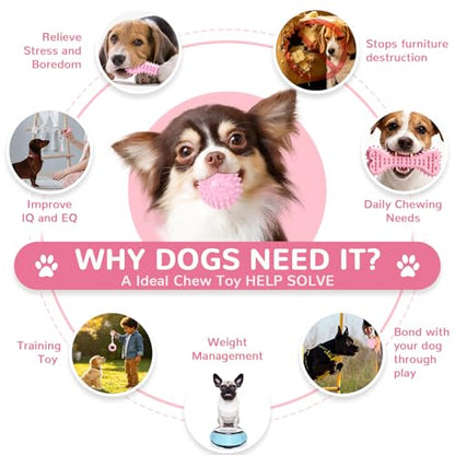 Puppy Chew Toys 6 Pack for Small Dogs, Teething Toys for Puppy Easy Clean Rubber Bone Star Stick Donut Slipper Spiky Ball Set for Small Breed Teething Relief (Dogbed not Included)