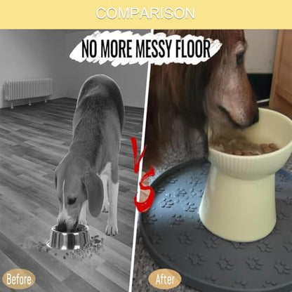 Dog Food Mat - Waterproof Cat Bowl Mat, Silicone Pet Food Mat with Edges, Nonslip Dog Feeding Mat for Protecting Floors (Grey+Black) - color: Grey+Black