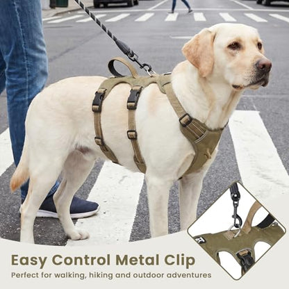 Escape Proof Dog Harness and Leash Set,Soft Padded Full Body Pet Harness, No Pull Reflective Adjustable Dog Vest with Handle, Easy Control Dog Harness for Medium Large Dogs Training Walking Running - color: Khaki, size: L