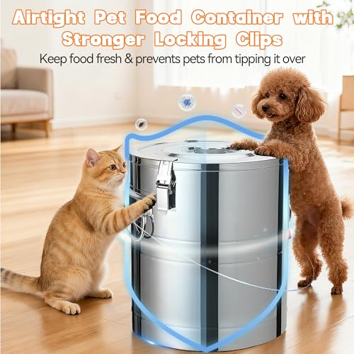 35lb Stainless Steel Dog Food Storage Container, Large Capacity Metal Pet Food Storage Container with Scoop, Airtight Dog & Cat Food Treat Bin for Dry Food Keep Fresh for Multi-Pet Households - size: 35lb