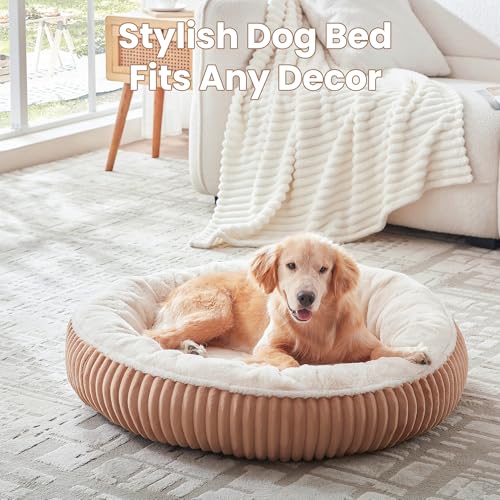 36 inches Donut Dog Bed for Large Dogs - Calming Round Pet Bed with Removable Cover,Washable Milk Plush Faux Fur, Fits Pets up to 80 lbs(Mocha,Large) - color: Mocha, size: 36.0"L x 36.0"W x 8.0"Th