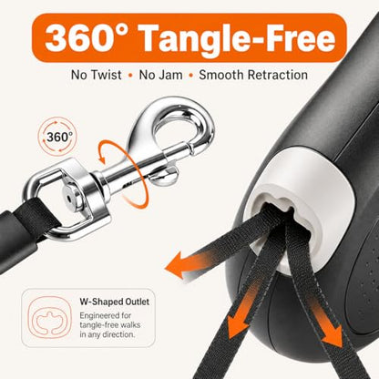 Retractable Dog Leash 16FT for Small & Medium Dogs up to 55 lbs – Tangle-Free 360° Swivel, One-Hand Dual Brake & Lock, Comfortable Anti-Slip Grip for Safe Daily Walks