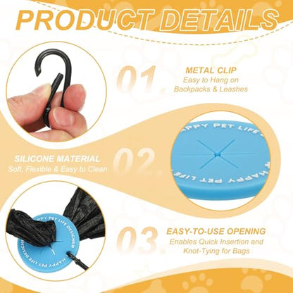 Dog Poop Bag Clip, Dog Poop Bag Holder Round for Dispenser Carrier Hands-Free Lightweight Durable PVC, (Blue, 2 Pcs), Intended for Leash/Pet Waste Bag - color: Blue