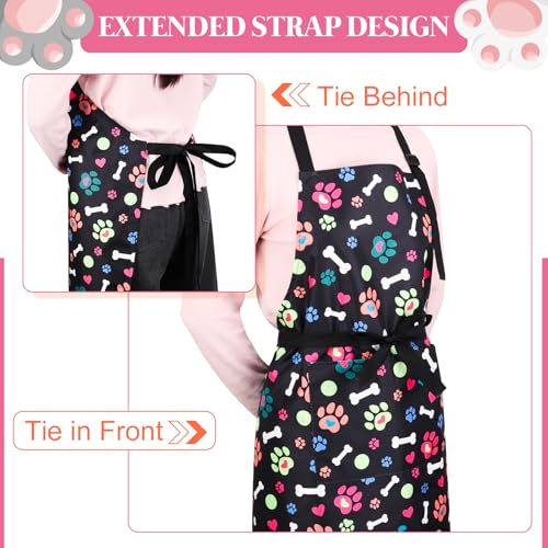 Dog Grooming Waterproof Apron with 2 Pockets, Cute Animals Puppy Dog Pets Apron - style: Heart-shaped Dog Paws and Ball