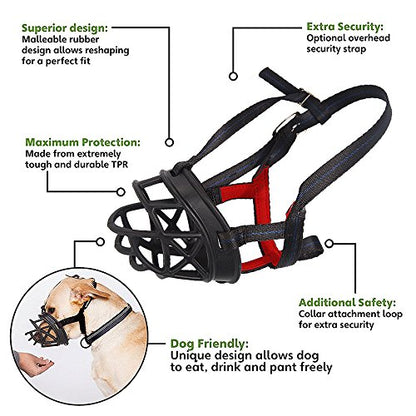 Mayerzon Basket Dog Muzzle for Small Medium Large Dogs, Breathable Silicone Muzzle for Anti-Biting and Anti-Chewing with Soft Padded and Adjustable Head Strap Allows Drinking(#6) - size: Size6-Snout 14.2-15.75 in