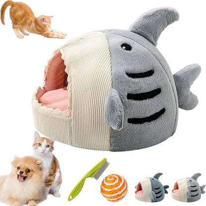 2026 New Shark Cat Bed, Shark Shaped Kennel, Anti-Slip Bottom, Cute Winter Warm Soft Sharks Mouth Cat Caves, Semi-Closed Cosy Cave Hideaway for Cats & Small Dogs (B,M) - color: B, size: M