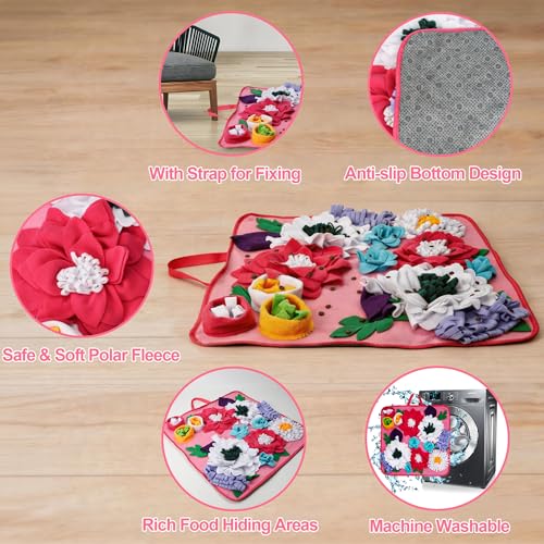 Vextronic Snuffle Mat for Dogs, Large Breed Slow Feeder Interactive Toy | 25x25-inch washable mat. Sparks natural foraging. Eases anxiety. Slows gulping at meals. Fits small to large pets. Pink. - color: Pink