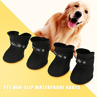 FILFEEL Pet Rain Shoes, Silicone Dog Cute Boots Anti-Slip Protective (M Black Color)