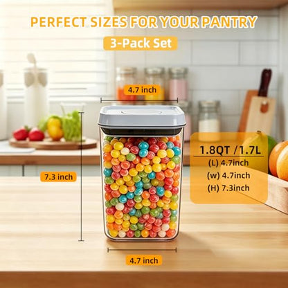Pop Push Button Airtight Food Storage Containers 3 Pack (1.8Qt) | BPA-Free Stackable Rectangular Canisters for Coffee Beans, Snacks, Cereal, Grains, Dry Food - color: 1700ml x3