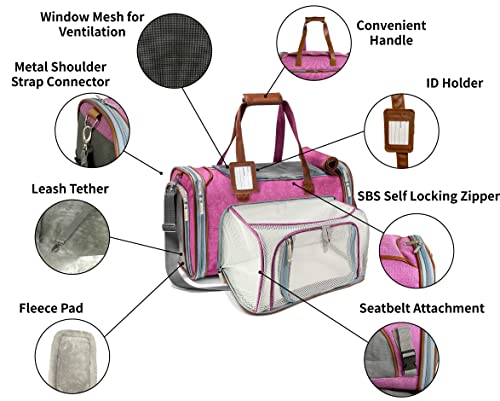 Mr. Peanut's Gold Series Mini Expandable Airline Approved Soft Sided Pet Carrier, Premium Brand Self Locking Zippers, Plush Faux Fleece Bedding with a Sturdy Plywood Base (Rosa Red)