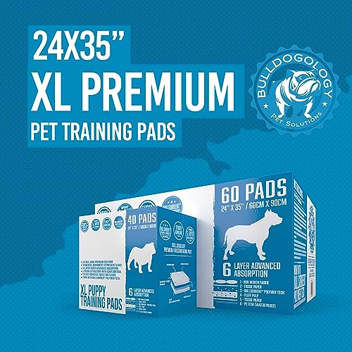 Bulldogology Pee Pads for Dogs XL with Adhesive Sticky Tape (24x35) Dog Puppy Pads Extra Large, Disposable Puppy Pads, Dog Training Wee Pads 6 Layers with Bullsorbent Polymer Tech (40-Count, White) - size: 40-Count (24x35)