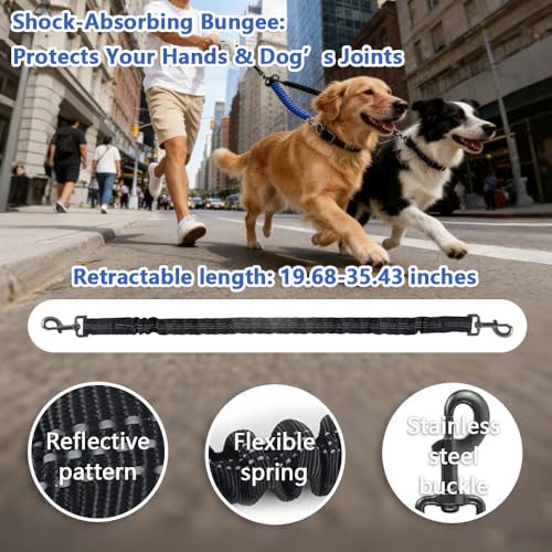 16.4ft Dual Retractable Dog Leash for Medium Dogs 35–55 lbs, USB Rechargeable LED Light, 360° Tangle-Free, Detachable Front Lead & Emergency Ready, Reflective Elastic (White) - color: White