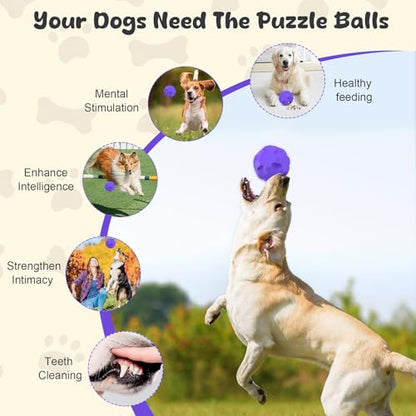 Durable Dog Balls, Dog Puzzle Toy for Boredom, Dogs Enrichment Toy, Interactive Treat Dispensing Balls for Large Dogs to Keep Them Busy - color: Purple