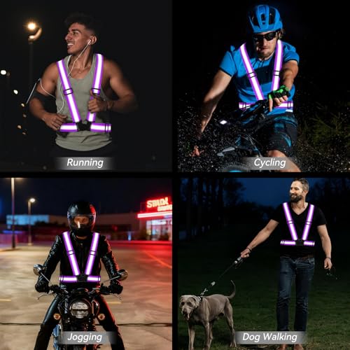 Reflective Vest Running Gear,High Visibility Adjustable Safety Vest for Outdoor Motorcycle,Dog Walking,Night Running,Hiking - color: Purple X3