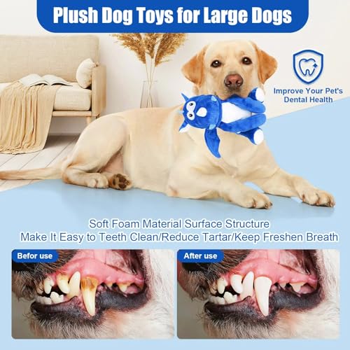 loncoldy Plush Dog Toys, Tough Chew Toys for Dogs, Crinkle Stuffed Squeaky Toy for Small Medium Large Breed, Interactive Plush Toys to Keep Them Busy, Cute Dinosaur Dog Toy, Pet Toys