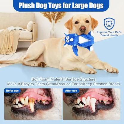 loncoldy Plush Dog Toys, Tough Chew Toys for Dogs, Crinkle Stuffed Squeaky Toy for Small Medium Large Breed, Interactive Plush Toys to Keep Them Busy, Cute Dinosaur Dog Toy, Pet Toys