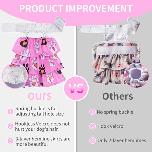 Cathy Doll 3 Pack Premium Reusable Washable Dog Diapers for Female Dogs in Heat Period Incontinence Puppy Training Highly Absorbent Leak-Proof Durable Pink (L) - size: L