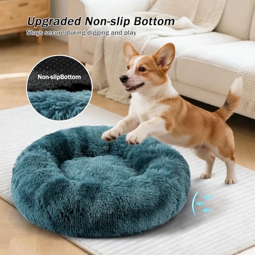 NOYAL Calming Donut Dog Bed for Small to Medium Dogs & Cats - Plush Faux Fur Anti-Anxiety Pet Bed with Machine Washable Cover & Non-Slip Base - color: Gradient Blue, size: Small 19.6''