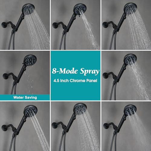 GwernKB Handheld Shower Head with On Off Switch,8-mode High Pressure Shower Wand with Long Hose and Bracket Extra Adhesive Holder for Lower Mount,Built-in Power Wash to Clean Tub,Tile & Pets,Black… - color: Matte Black