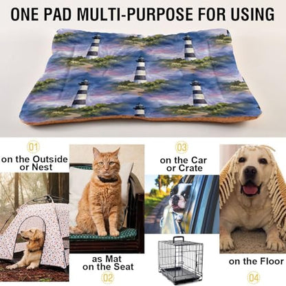 Lighthouse Pattern Pet Bed Mat for Dogs and Cats, Soft Washable Crate Pad with Non-Slip Bottom, Cozy Bed Cushion for Small Medium Large Pets, 24x36 Inch - size: Medium