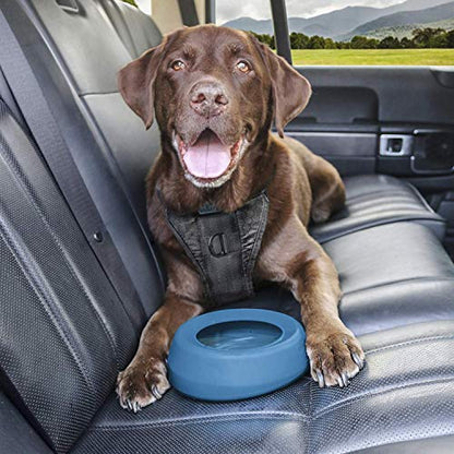Kurgo Splash Free Wander Dog Water Bowl - Anti-Splash Rim - Travel Friendly - Food Grade Silicone - Compact Wedge Shape - Dishwasher-Safe Bowl - 24 oz - Coastal Blue