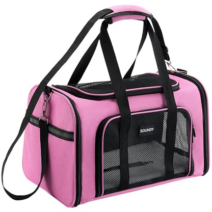 Soundy Large Cat Carrier Dog Carrier Under 25 Lbs,Collapsible Ventilated Portable Pet Bag with Soft Sided Breathable Mesh for Long Car Trips Maxi Load 2 Kittens or Small, Medium Dog (Large Pink) - color: Pink