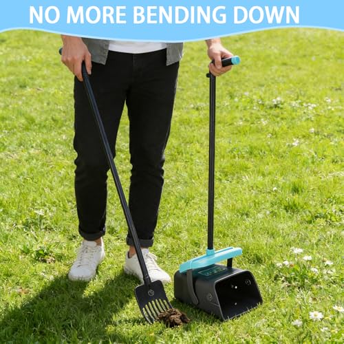 Geyecete Dog Pooper Scooper Pooper Scooper for Dogs - Long Handle Outdoor Cleanup Tool with 35 Waste Bags Dispenser -Portable Pet Waste Pick Up Set