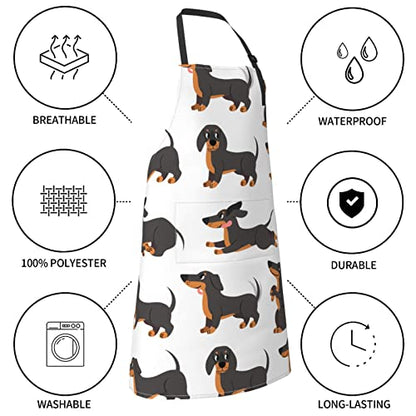 Dog or Paw Apron - 33" x 28" Large with 26" Waist Ties, Lightweight, with 2 Pockets for Your Cooking Essentials - style: Dachshund