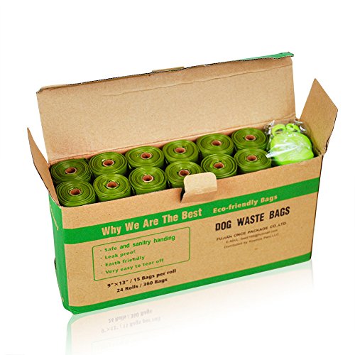 ECO-CLEAN Dog Poop Bags, 24 Rolls/360 Bags with Dispenser, Dog Waste Bags, Unscented, Leak-Proof, Easy Tear-Off - color: Green
