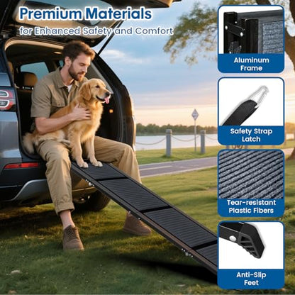 HBTower 71" Long & 17.3" Wide Folding Dog Ramp for Car, SUV & Truck – Portable Pet Ramp with Non-Slip Surface, Extra Wide Steps for Large Dogs Up to 250LBS - size: 71" L x 17.3" W