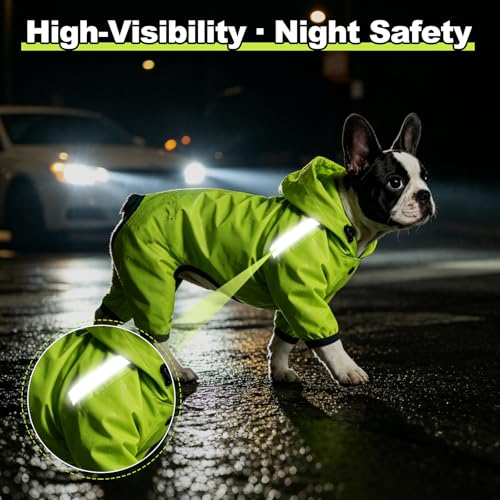 Dog Raincoat, Professional Waterproof with Taped Seams, Ultralight Urban Quick Layer, High-Vis Reflective Stripes, Dirt-Resistant & Easy Care, Year-Round Essential for Dogs(Lime Green, Medium)