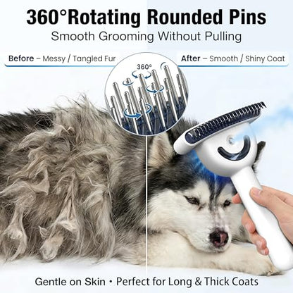 Dog brush for shedding & Cat Grooming Comb kit– Pet Steam brush with UV Sterilization, Rechargeable - Suitable for long-haired or curly-haired pets. Removes tangled hair