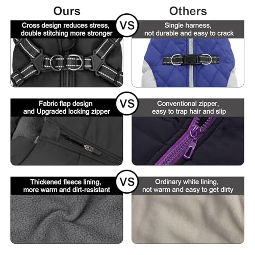 Warm Dog Winter Coat, Windproof Dog Cold Weather Jacket, Reflective & Adjustable Black Pet Vest with Harness, Thick Polar Fleece Lining Cozy Apparel for Small Medium Cats - color: Black, size: Large