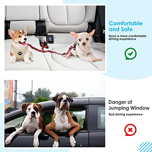 SlowTon Dog Seat Belt, Double Dog Seatbelt Adjustable Vehicle Safety Leash with Elastic Bungee Buffer, Reflective No Tangle Y Shape Two Dog Harness Seat Belt Splitter for Pets Car Trip Travel (Red, S) - color: D.Red, size: 2 Small in 1