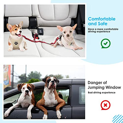 SlowTon Dog Seat Belt, Double Dog Seatbelt Adjustable Vehicle Safety Leash with Elastic Bungee Buffer, Reflective No Tangle Y Shape Two Dog Harness Seat Belt Splitter for Pets Car Trip Travel (Red, S) - color: D.Red, size: 2 Small in 1