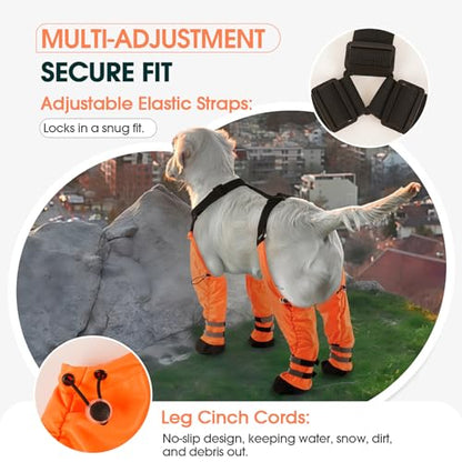 Pezluxe Dog Suspender Boots, Waterproof Anti-Slip Dog Rain Boots with Adjustable Strap for Small Medium Large Dogs, Reflective Paw Protector Pet Shoes for Outdoor Walking, Rain Snow Hiking, Orange, XL - size: XL
