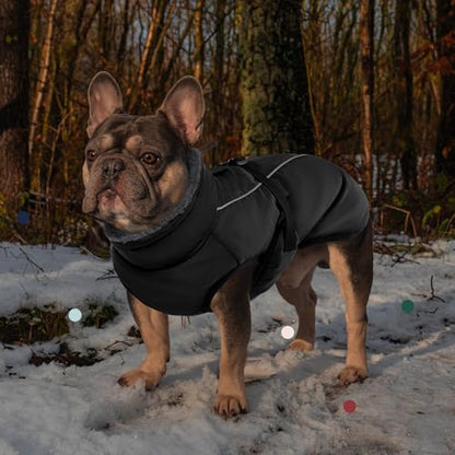 IECOii Extra Warm Reflective Adjustable Dog Jacket with Buckle Fleece Turtleneck for Small Medium Extra Large Dogs in Cold Weather - color: Black, size: Large(Chest:20.9-24.4 in)
