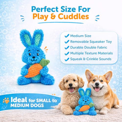 GURU Loveys Soft & Cuddly Rabbit Dog Toy with Removable Squeaker - Dog Toy with Multiple Textures to Stimulate Play & Engage Your Dog’s Instincts- Puzzle Dog Toy, Low-Pile & Bubble Plush - style: Rabbit