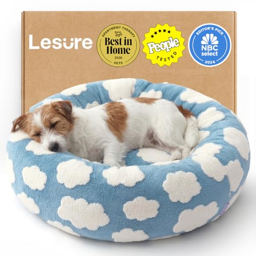 LE SURE Donut Small Dog Bed - Round Cat Beds for Indoor Cats as Gift, Cute Modern Home Decor Beds with Jacquard Shaggy Plush & Anti Slip Bottom, 27 Inch, Blue - color: Cozy Clouds Blue, size: 27.0"L x 27.0"W x 8.0"Th