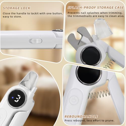 2-in-1 Cat Nail Clippers & Dog Nail Clippers with Light, Rechargeable Pet Nail Trimmer for Dogs & Cats, Quiet Electric Nail File with Safety Guard, Nail Catcher & 3 Speeds for Small Medium Large Pets - color: white