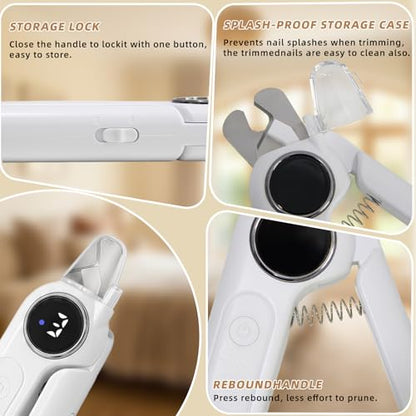 2-in-1 Cat Nail Clippers & Dog Nail Clippers with Light, Rechargeable Pet Nail Trimmer for Dogs & Cats, Quiet Electric Nail File with Safety Guard, Nail Catcher & 3 Speeds for Small Medium Large Pets - color: white