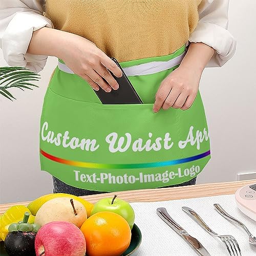 sophiehome Custom Waist Apron with Pockets Add Photo Logo Name Personalized Waiter Server Short Aprons for Kitchen - color: Neon Green