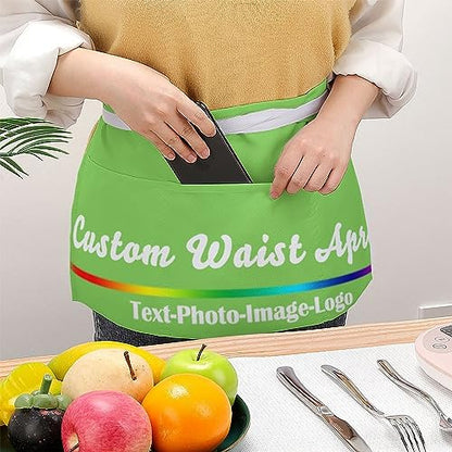 sophiehome Custom Waist Apron with Pockets Add Photo Logo Name Personalized Waiter Server Short Aprons for Kitchen - color: Neon Green