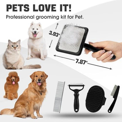 Bonteck Dog Slicker Brush for Dogs Grooming Kit 5PCS | Large Dog Brush for Goldendoodles Poodles Doodles | Long Pin Haired Brush | Poodle Brushes and Comb (Black) - color: Black