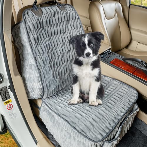 Dog Car Seat Cover for Front Seat, Soft Plush Waterproof Pet Protector with Non-Slip Bottom, Full Coverage with Side Flaps, Against Hair, Dirt and Scratches for SUVs and Trucks (Grey, Front) - color: Grey, size: Standard Front