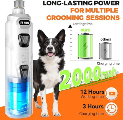 Whisper Quiet Dog Nail Grinder with 4 LED Lights, Safe & Stress-Free for Sensitive Dogs of All Breeds & Sizes, 3 Grinding Bits, 3-Speed, Pet Nail Trimmers, Rechargeable Painless Grooming Kit White - color: White