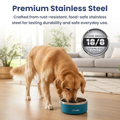 PawsPik 64oz 18/8 Stainless Steel Slow Feeder Dog Bowl, Double-Wall Non-Slip Metal Dog Bowl for Fast Eating Medium & Large Breeds, Detachable Slow Feeder Insert, Dishwasher Safe (Midnight Summit Blue) - color: Midnight Summit Blue