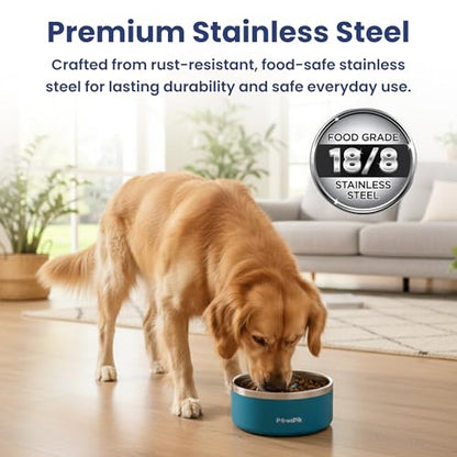 PawsPik 64oz 18/8 Stainless Steel Slow Feeder Dog Bowl, Double-Wall Non-Slip Metal Dog Bowl for Fast Eating Medium & Large Breeds, Detachable Slow Feeder Insert, Dishwasher Safe (Midnight Summit Blue) - color: Midnight Summit Blue